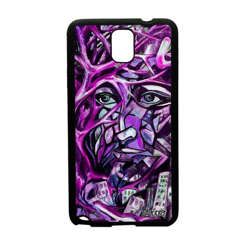Coque Silicone Portrait Street Art Galaxy Note 3 Homme Fait Main Peinture Original Visage Immeubles Telephone Rose Abstrait Samsung