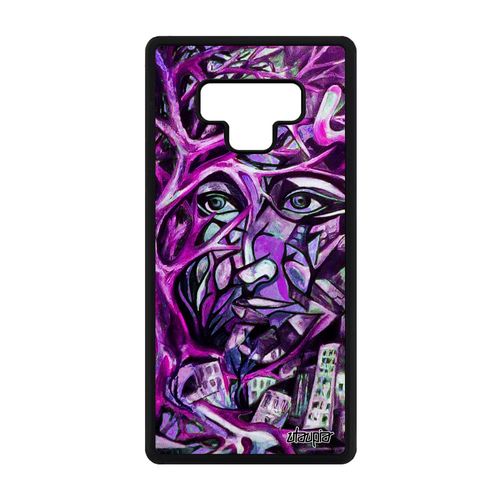 Coque Portrait Street Art Samsung Galaxy Note 9 En Silicone Souple Original Homme Rose Dessin Portable Arbre Abstrait Immeubles Etui