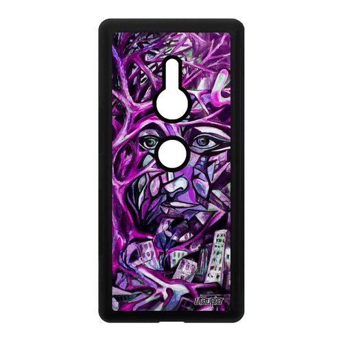 Coque Sony Xperia Xz2 Silicone Portrait Street Art Peinture Arbre Fait Main Fantaisie Mobile Rose Original Immeubles Homme Alu Etui
