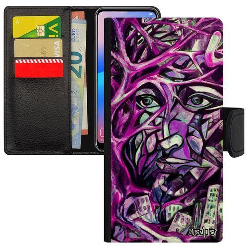 Coque Portrait Street Art Huawei Y5 2018 Rabat Portefeuille Fantaisie Flip Case Dra-L21 4g Rose Cover Peinture Immeubles Arbre Case