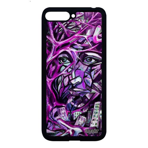 Coque Silicone Pour Huawei Y6 2018 Portrait Street Art Portable Fantaisie De Protection Arbre Fait Main Immeubles Rose Homme Design