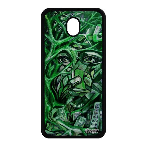 Coque Samsung Galaxy J7 2017 Pro Silicone Portrait Street Art Rigide Caoutchouc Bumper Arbre Femme Cadeau Aluminium Vert Visage Etui