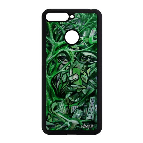 Coque En Silicone Honor 7a Portrait Street Art Housse Artisanat Arbre Cadeau Case Peinture Huile Immeubles Visage Vert Femme 4g