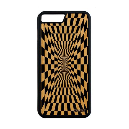 Coque Silicone Iphone 7 Plus En Bois Illusion D'optique Mirage Carre Bumper Carreaux Noir Noir Et Blanc Effet Art Visuel De