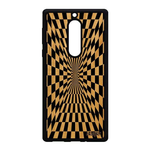 Coque En Bois Silicone Nokia 5 Illusion D'optique Carre Case Mobile Housse Noir Noir Et Blanc Bicolore Effet Art Visuel Caoutchouc