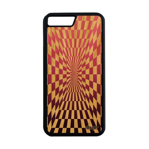 Coque Iphone 8 Plus En Bois Silicone Illusion D'optique 4g Art Visuel Dégradé Carreaux Magique Pas Cher Rose Effet Carre Etui
