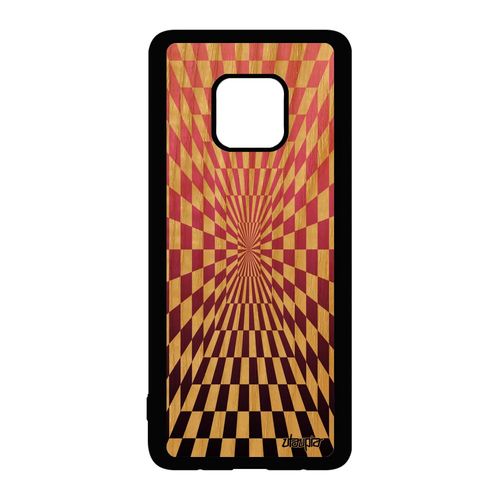 Coque Silicone Pour Huawei Mate 20 Pro Bois Veritable Illusion D'optique Geometrique Gel Effet Antichoc Magique Rigide Rose Housse
