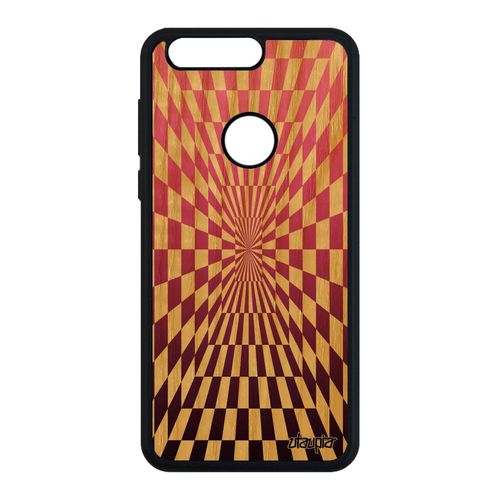 Coque En Bois Silicone Antichoc Pour Honor 8 Illusion D'optique Dégradé Rose Telephone Carreaux Smartphone Magique Frêne Art Visuel