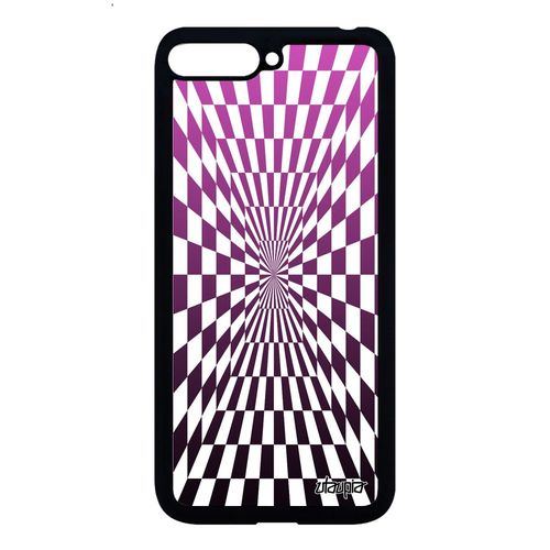 Coque Huawei Y6 2018 Silicone Illusion D'optique Carre Carreaux Dégradé Etui Graphique Magique De Protection Pas Cher Effet Rose Gel
