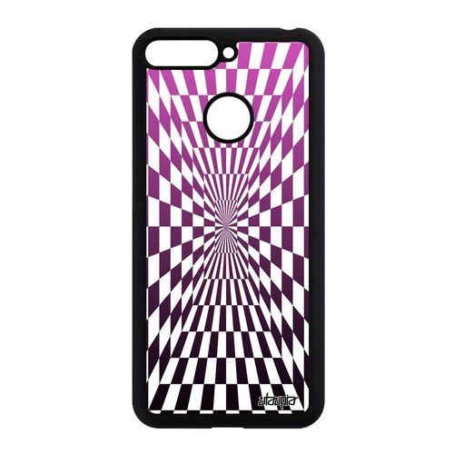 Coque Silicone Illusion D'optique Honor 7a Effet Graphique Rose Dégradé Housse Smartphone Design Carreaux Geometrique Etui Magique
