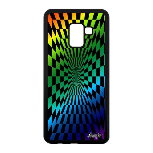 Coque Galaxy A8 2018 Silicone Illusion D'optique Design Vert Case Carreaux Caoutchouc Multicolore Rigide Arc En Ciel Carre Samsung