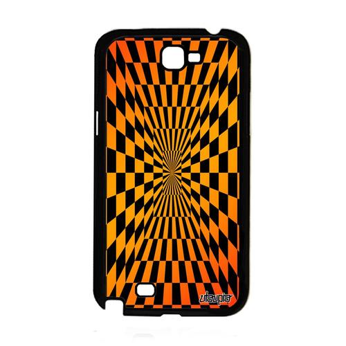 Coque Samsung Galaxy Note 2 Silicone Illusion D'optique Geometrique Orange Graphique Smartphone Magie Carre Caoutchouc Dégradé Gel