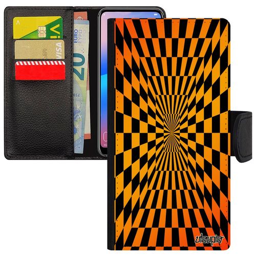 Coque Illusion D'optique Pour Huawei P10 Lite Simili Cuir À Rabat Case Orange Dégradé Smartphone Carreaux Etui Effet Graphique Motif