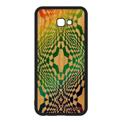 Coque Samsung Galaxy J4 Plus 2018 Bois Silicone Illusion D'optique Antichoc Geometrique Vert Arc En Ciel Graphique Magique Original