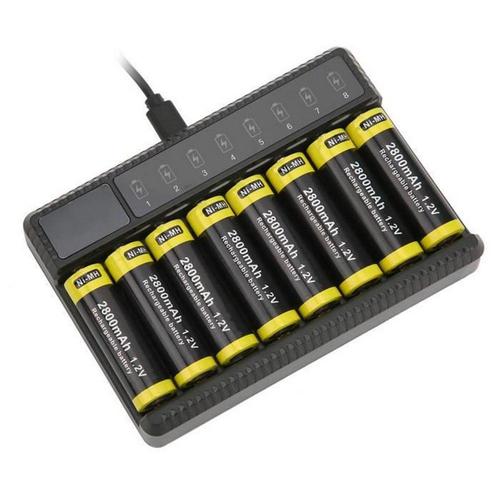 Chargeur de batterie Seivi Pc Protection intelligente Usb écran d'affichage Lcd chargeur de batterie à huit fentes pour cellule Aa Aaa Ni-Mh