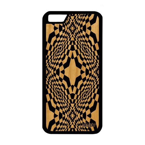 Coque Iphone 6 6s En Bois Silicone Illusion D'optique Effet Mirage 32 Go Etui Geometrie Art Visuel Noir Bicolore Noir Et Blanc