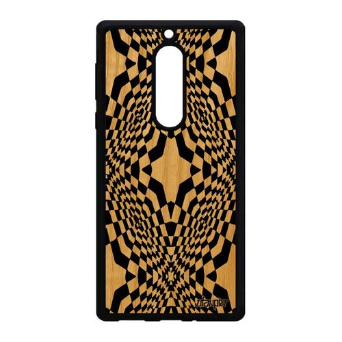 Coque Illusion D'optique Nokia 5 Bois Silicone Losage Telephone Mirage Effet Mobile Geometrie Etoile Bumper Bicolore Noir Et Blanc