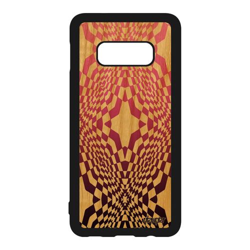 Coque Samsung Galaxy S10e En Bois Et Silicone Illusion D'optique Geometrique Rose Dégradé Art Visuel Etoile Losage Bumper Magique 4g