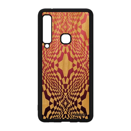 Coque En Bois Illusion D'optique Pour Galaxy A9 2018 Silicone Case Art Visuel Geometrique Rose Etoile Dessin Antichoc Effet Samsung