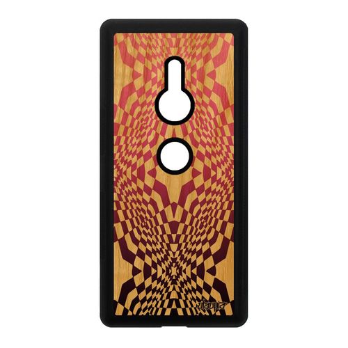 Coque Sony Xperia Xz2 En Bois Silicone Illusion D'optique Geometrique Effet Telephone Dégradé Art Visuel Frêne Graphique Etoile Rose