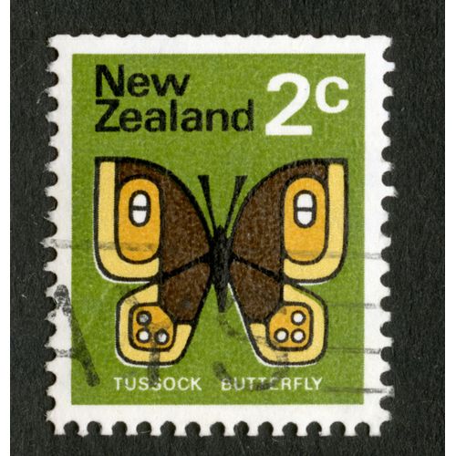 Timbre Oblitéré New Zealand, Tussock Butterfly, 2c