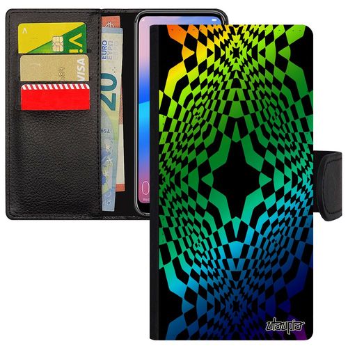 Coque Rabat Huawei Y6 2018 Cuir Illusion D'optique Arc En Ciel Losage Personnalisé Vert Multicolore Geometrie Etui Cover Art Visuel