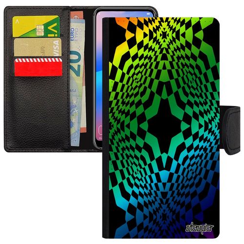 Coque Pour Honor 9 Cuir Portefeuille Illusion D'optique Arc En Ciel Unique Telephone Art Visuel Geometrie Losage De Protection Vert
