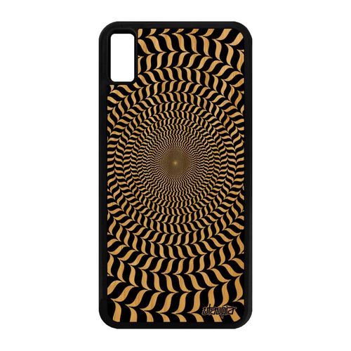 Coque Silicone Iphone Xs Max Bois Illusion D'optique De Protection 64 Go Rigide Cercle Spirale Etui Effet Rond Bicolore Unique