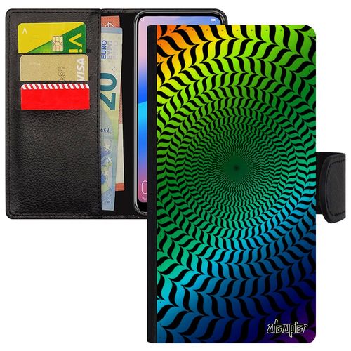 Coque Honor 8 Simili Cuir Portefeuille Illusion D'optique Rond Telephone À Clapet Art Visuel Effet Mobile Vert Arc En Ciel Gay Pride