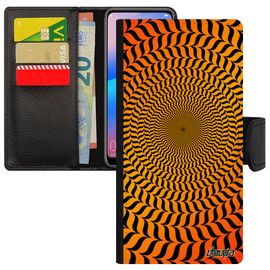 Coque Illusion D'optique Honor 8a Porte Cartes Moderne Aimantée Case Etui Orange Graphique Rigide Telephone Unique Rond Spirale En