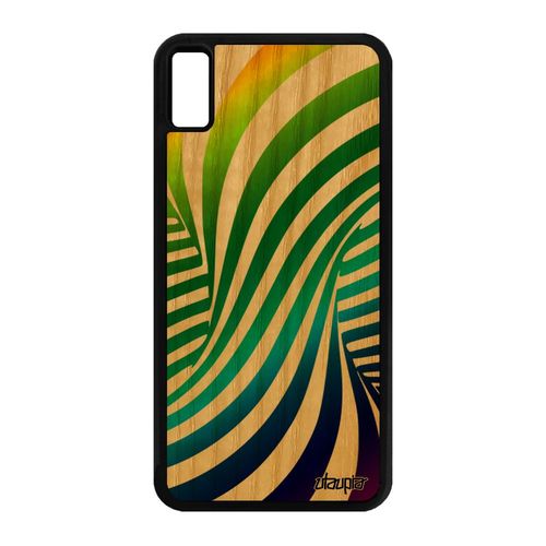 Coque Bois Silicone Pour Iphone Xs Max Illusion D'optique Tourbillon Magique Personnalisé Vert Effet Graphique Multicolore 3d