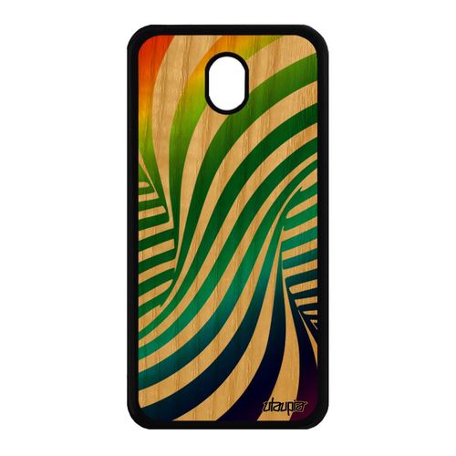 Coque Pour Samsung Galaxy J7 2017 Pro Vrai Bois Silicone Illusion D'optique Vert 3d Portable Tourbillon Souple 4g De Made In France