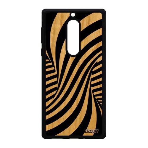 Coque En Bois Pour Nokia 5 Silicone Illusion D'optique 3d Mirage Effet Noir Et Blanc De Protection Bicolore Art Visuel Noir Bumper