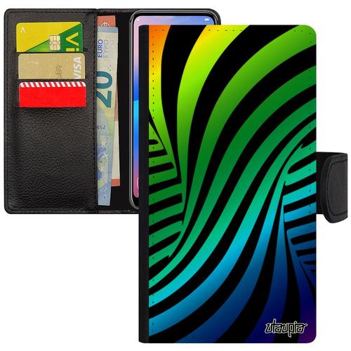 Coque Iphone Xs Simili Cuir À Rabat Portefeuille Illusion D'optique Effet Dessin Etui Vert Multicolore Mobile De Protection 3d