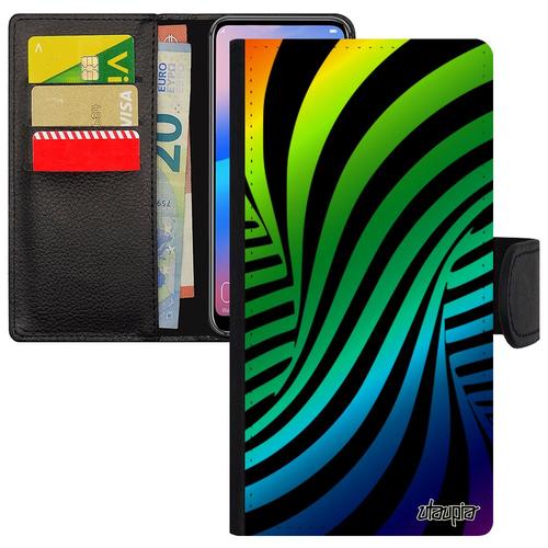 Coque Galaxy A8 2018 Portefeuille Illusion D'optique Art Visuel Multicolore Vert Arc En Ciel Mirage Etui 3d Tourbillon Effet Samsung