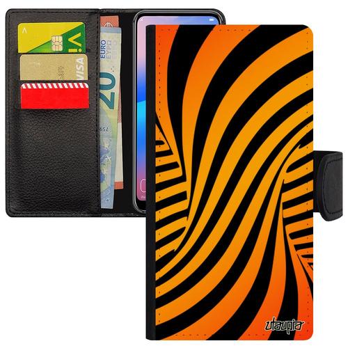 Coque Honor 9 Simili Cuir Rabat Portefeuille Illusion D'optique Orange 3d Moderne Graphique 4g Pochette Design Housse Portable Magie