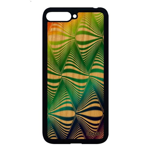Coque Bois Naturel Silicone Pour Huawei Y6 2018 Illusion D'optique Multicolore De Protection Vert Vague Triangle Gay Pride Losange