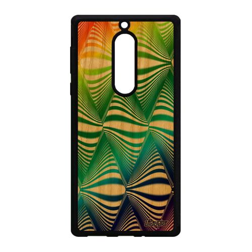 Coque Nokia 5 Bois Silicone Illusion D'optique Housse Triangle Multicolore Effet Graphique Etui Mobile Vert Arc En Ciel Magique De