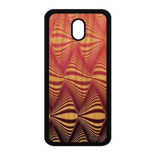 Coque Samsung Galaxy J3 2017 En Bois Et Silicone Illusion D'optique Vague Design Effet Personnalisé Rose Telephone Tpu Dégradé Case