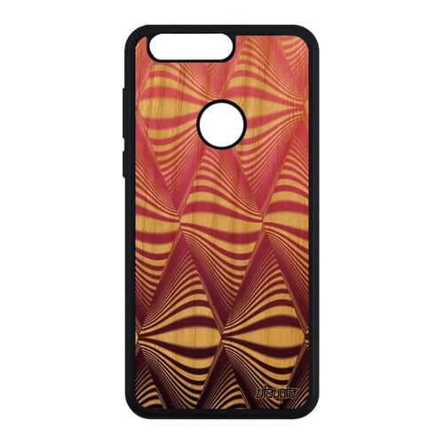 Coque En Bois Silicone Pour Honor 8 Illusion D'optique De Protection Dégradé Design Etui Losange Rose Triangle Vague Made In France