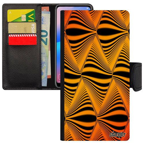 Coque Huawei Y5 2018 Cuir Porte Cartes Illusion D'optique Moderne Antichoc Solide Graphique Triangle Pochette Orange Design Vague De