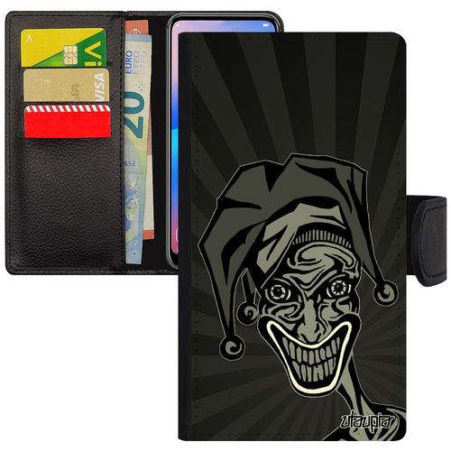 Coque Galaxy J3 2015 Rabat Portefeuille Joker Sm-J300 Telephone Housse Drole Comics Bd Dessin Cartoon Horreur Clown Gris De Samsung