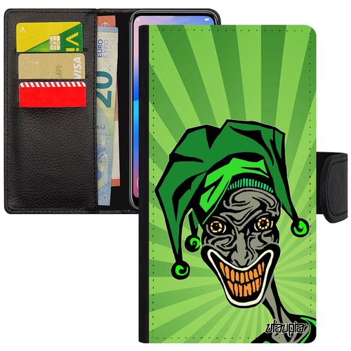 Coque Samsung Galaxy A5 2015 À Rabat Porte Cartes Joker Etui Motif Drole Cover Bd Smile Portable Telephone Cartoon Clown Comics Vert