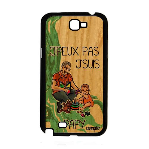 Coque Pour Samsung Galaxy Note 2 En Bois Silicone J'peux Pas J'suis Papy Humour Grand Pere Souple Comique Papi Vert Dessin Housse De