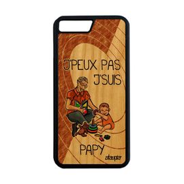 Coque Pour Iphone 7 Plus En Bois Silicone Humour J'peux Pas J'suis Papy Antichoc Enfant Marron Cadeau Fete Des Grands Peres Bd