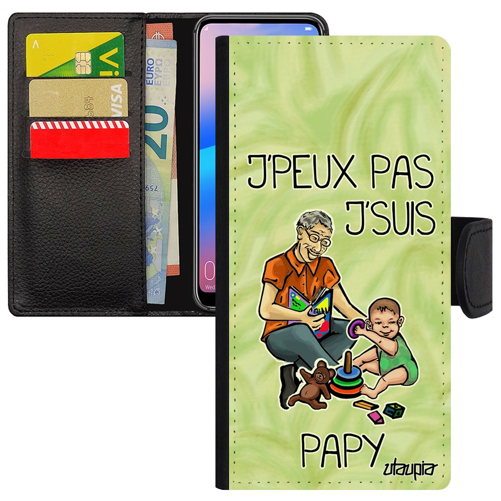 Coque Pour Samsung Galaxy A50 Rabat Portefeuille J'peux Pas J'suis Papy Je Jpeux Mobile Bd Etui Cadeau Fete Des Grands Peres Vert De