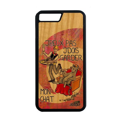 Coque J'peux Pas J'dois Garder Mon Chat Iphone 7 Plus En Bois Et Silicone Texte Rose Je Jpeux De Protection Mignon Case Rigide
