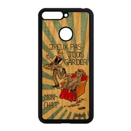 Coque Honor 7a En Vrai Bois Naturel Veritable Silicone J'peux Pas J'dois Garder Mon Chat Humour Je Pas Cher Bd Bleu Drole 4g Animal