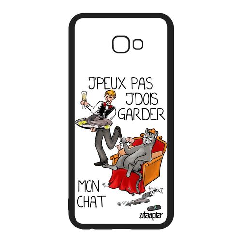 Coque J'peux Pas J'dois Garder Mon Chat Samsung Galaxy J4 Plus 2018 Silicone Housse Gel Blanc Humoristique Cartoon Etui Design Texte