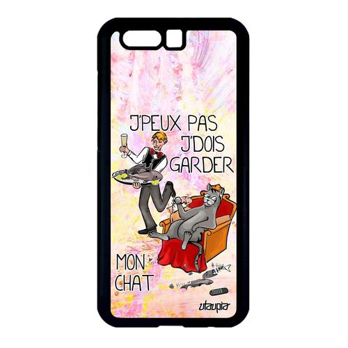 Coque Silicone Pour Honor 9 Humour J'peux Pas J'dois Garder Mon Chat Animaux Violet Je Cartoon 4g Comique Cover Texte Aluminium Etui